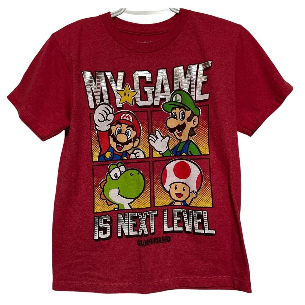 Super Mario Boys Red My Game is Next Level Short Sleeve Shirt Size M 10/12